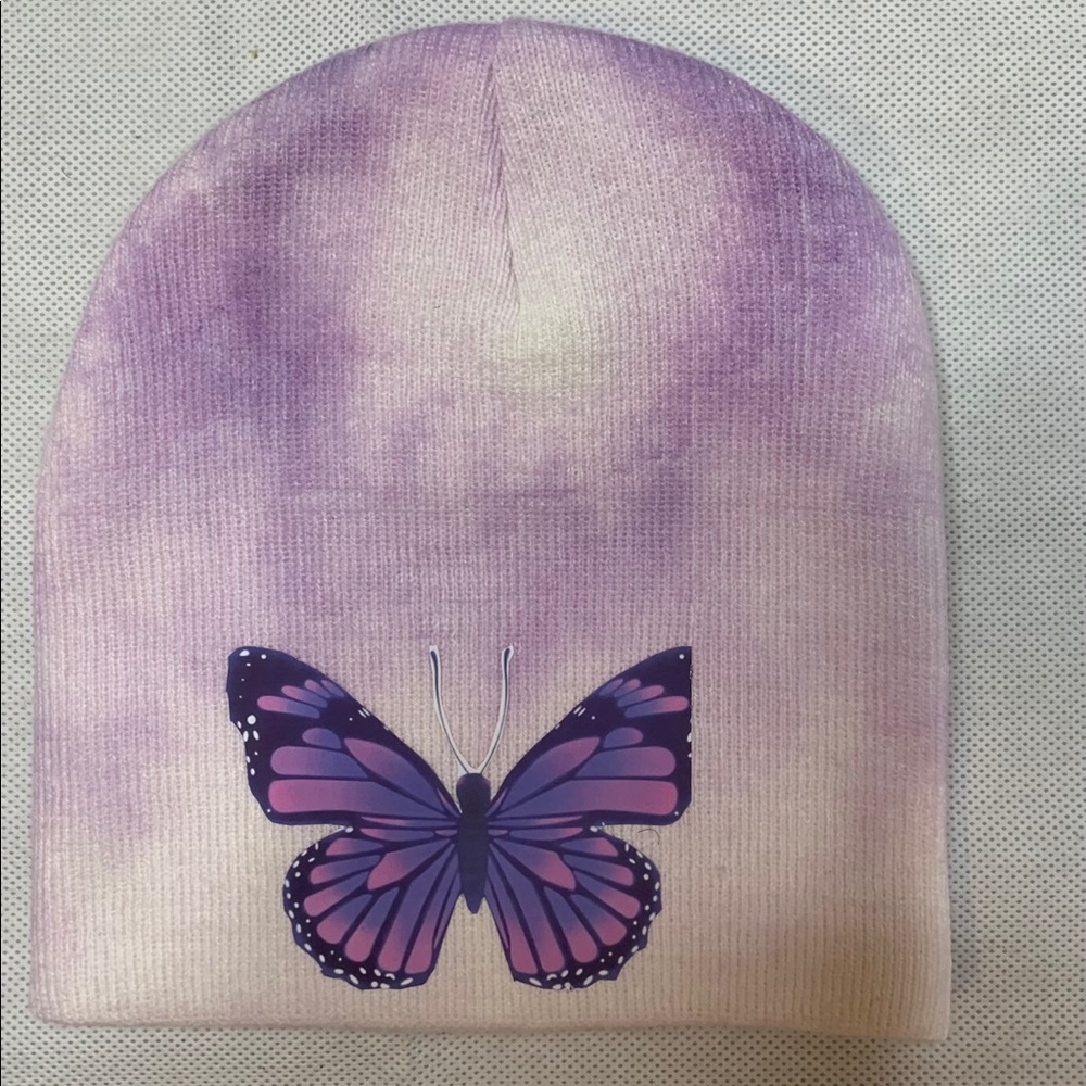 Purple butterfly beanie